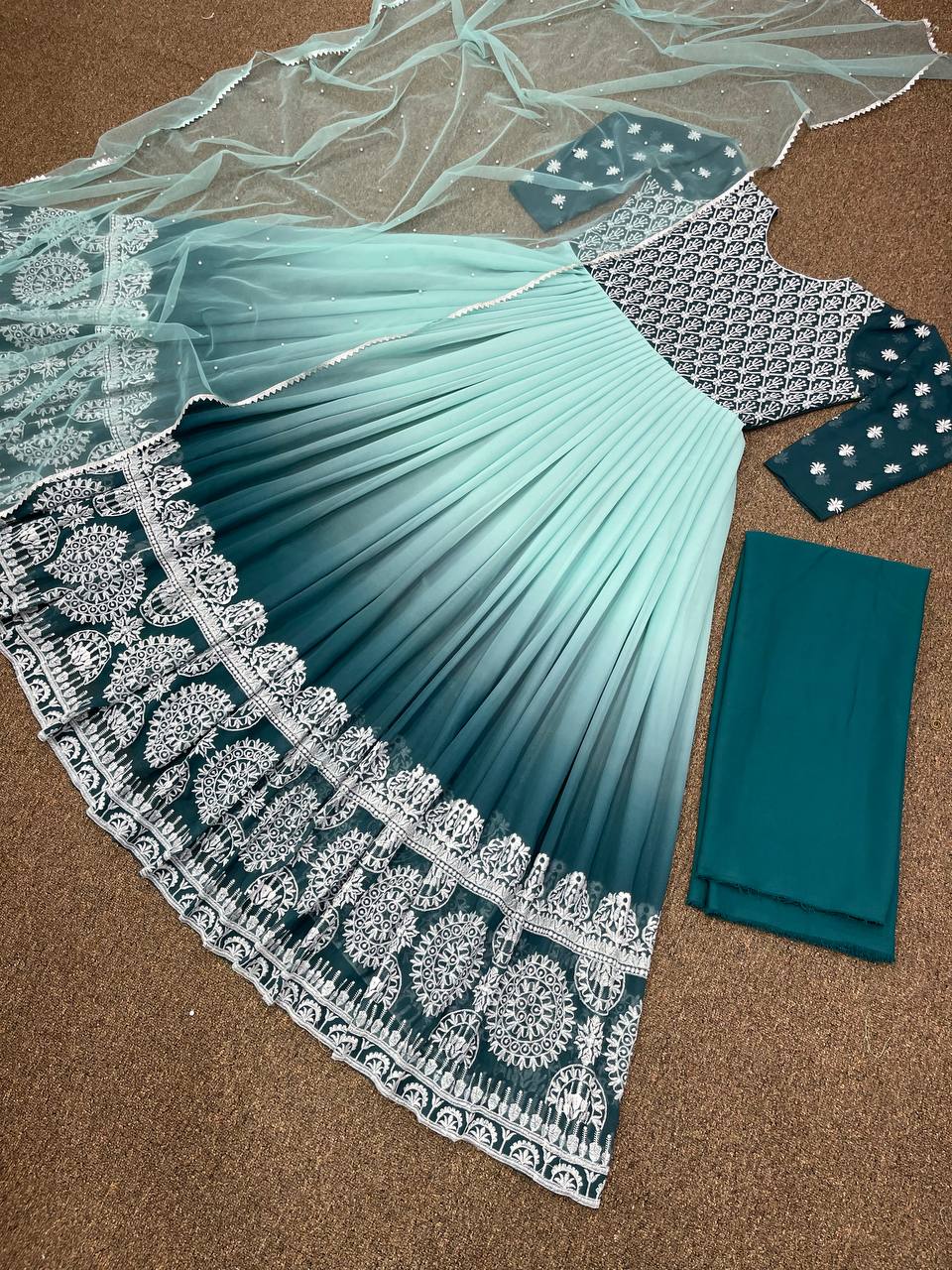 Sky Blue Anarkali Suit In Fox Georgette With Embroidery Work