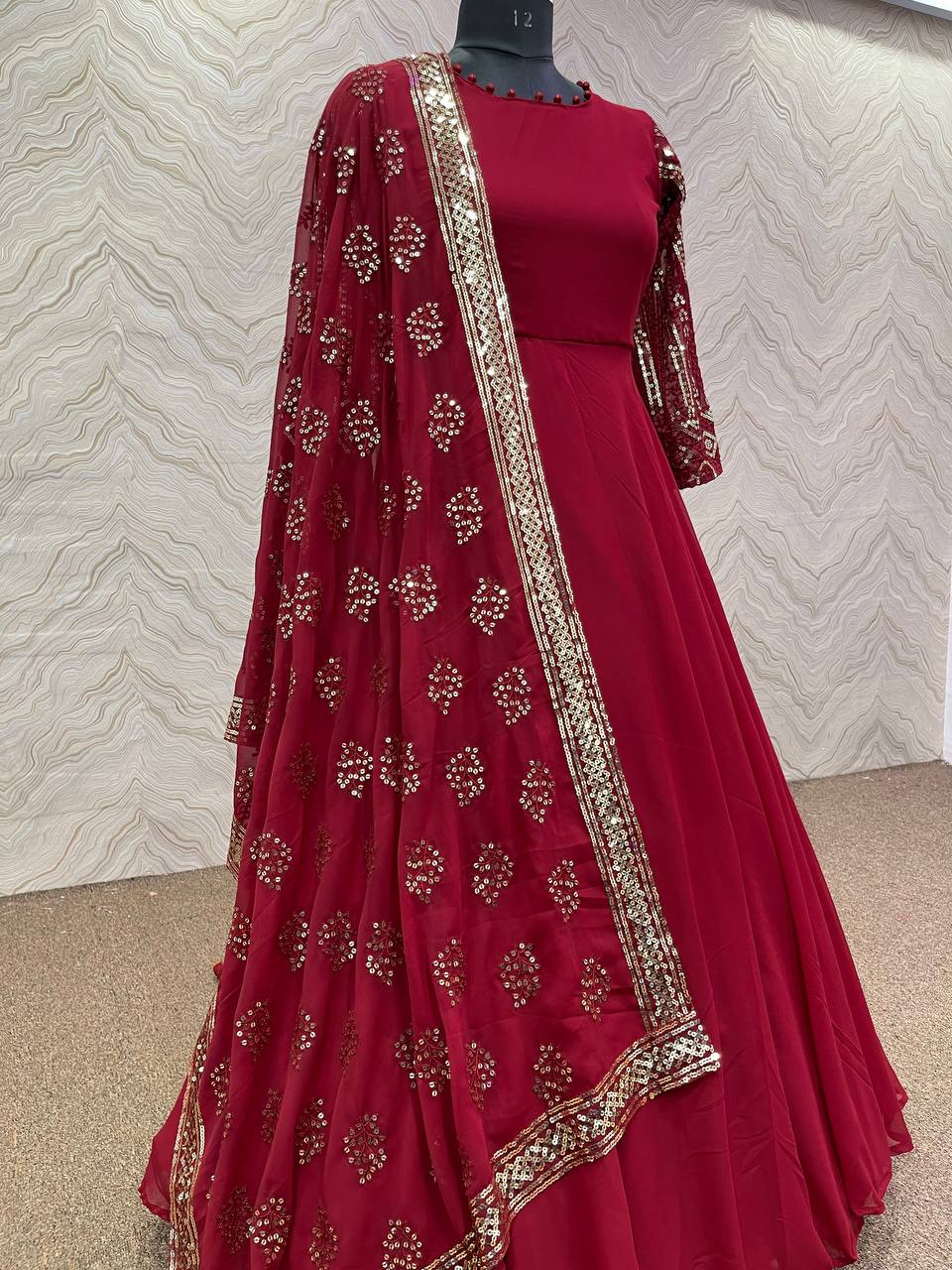 Maroon Anarkali Suit In Fox Georgette With Embroidery Work