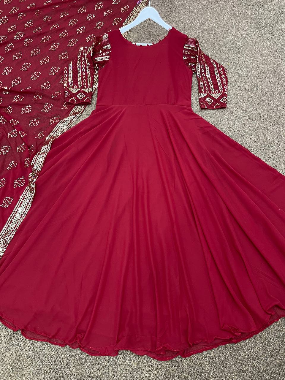 Maroon Anarkali Suit In Fox Georgette With Embroidery Work