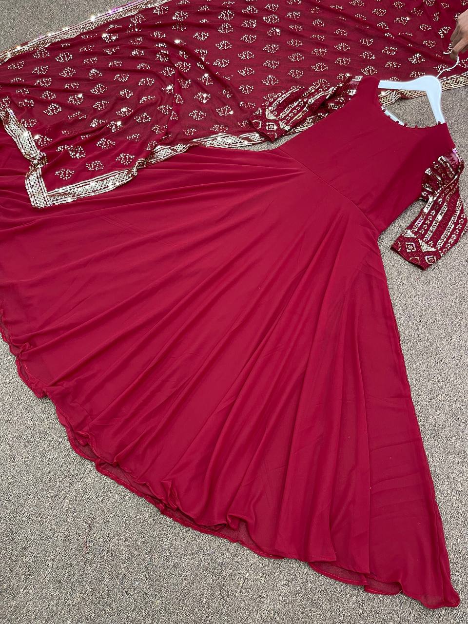 Maroon Anarkali Suit In Fox Georgette With Embroidery Work