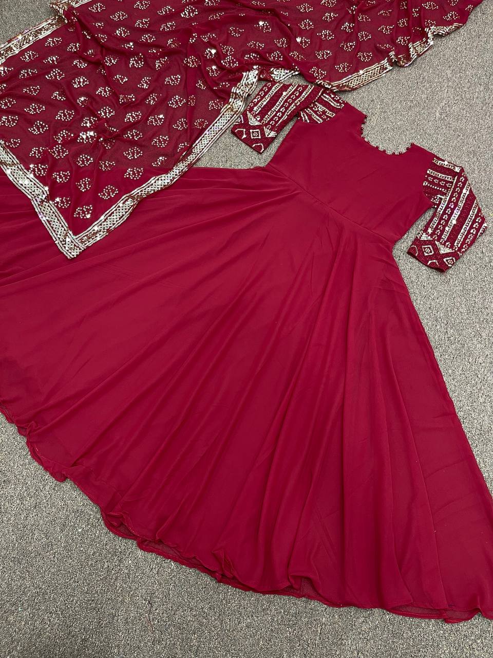 Maroon Anarkali Suit In Fox Georgette With Embroidery Work