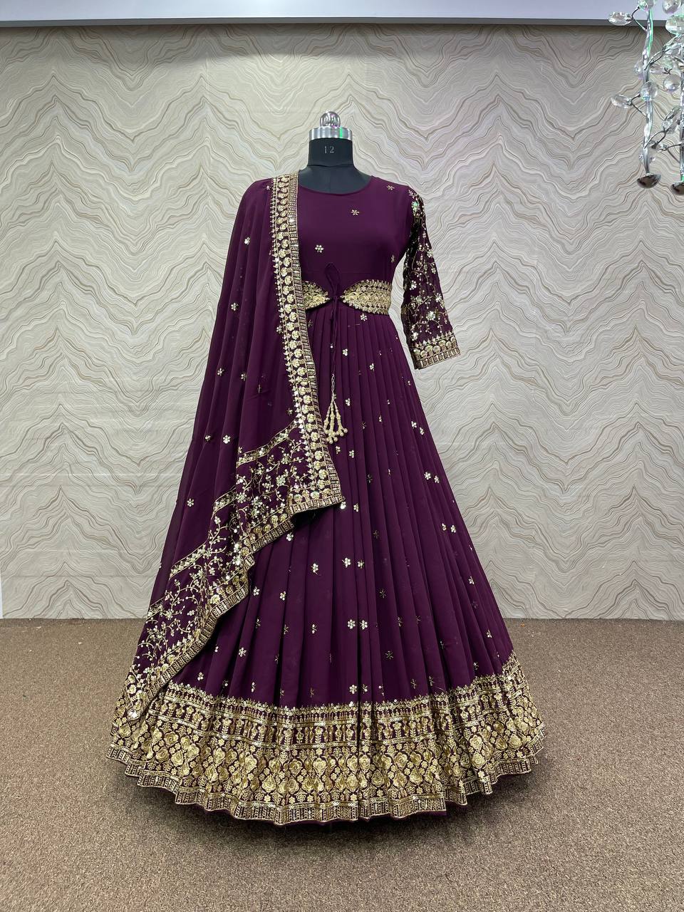 Wine Anarkali Suit I Fox Georgette With Embroidery Work