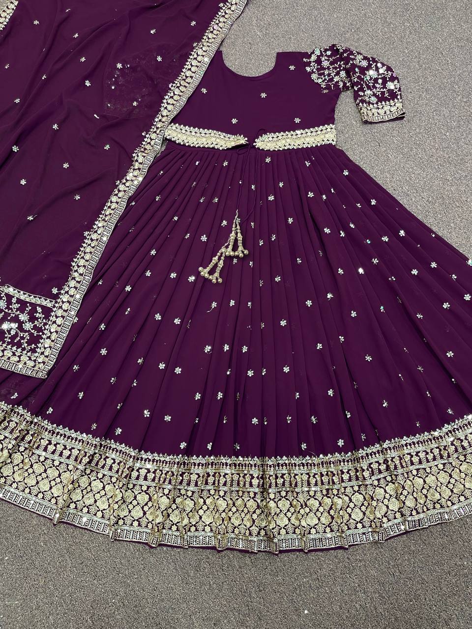 Wine Anarkali Suit I Fox Georgette With Embroidery Work