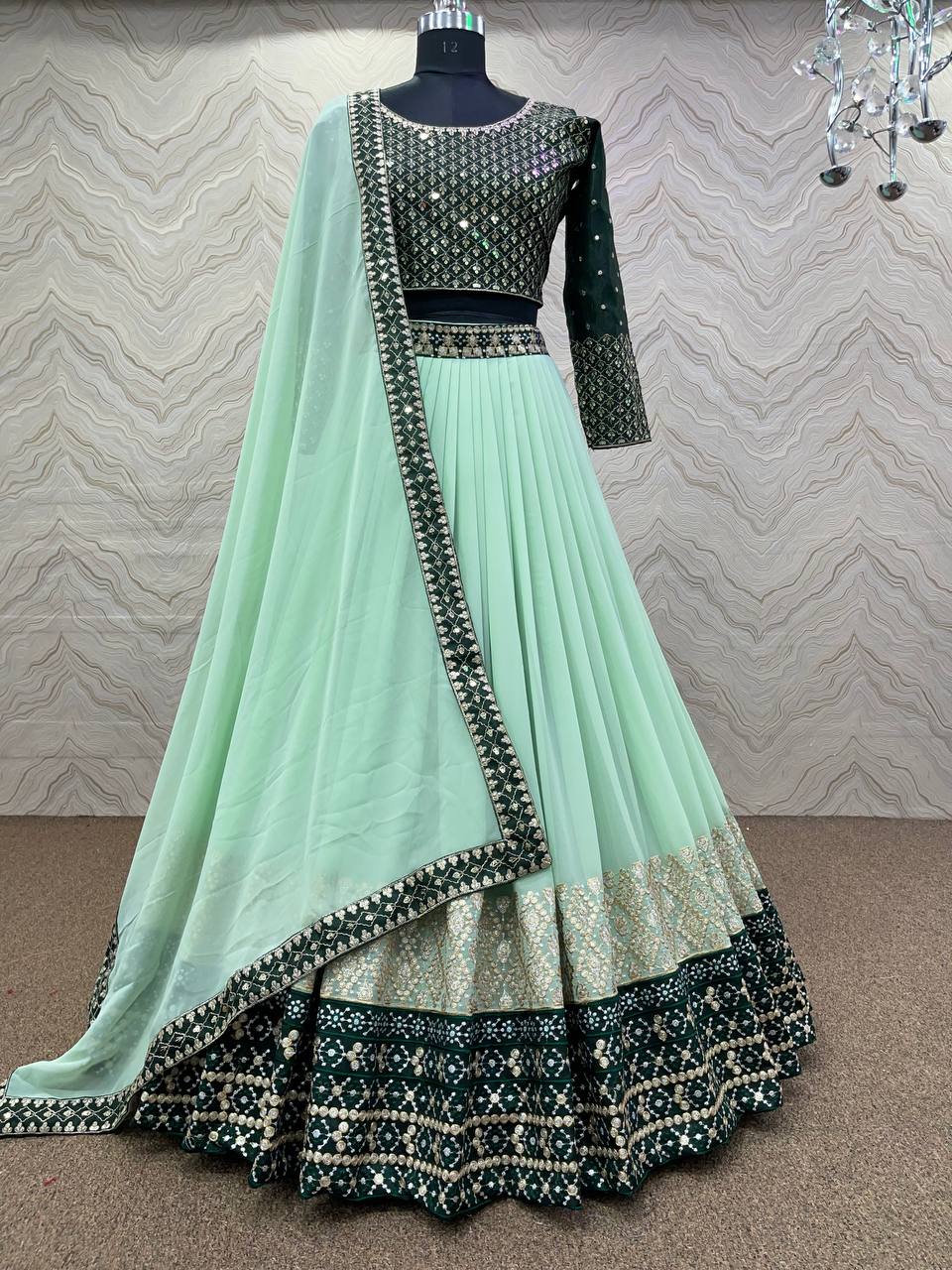 Aqua Lehenga Choli In Fox Georgette With Embroidery Work