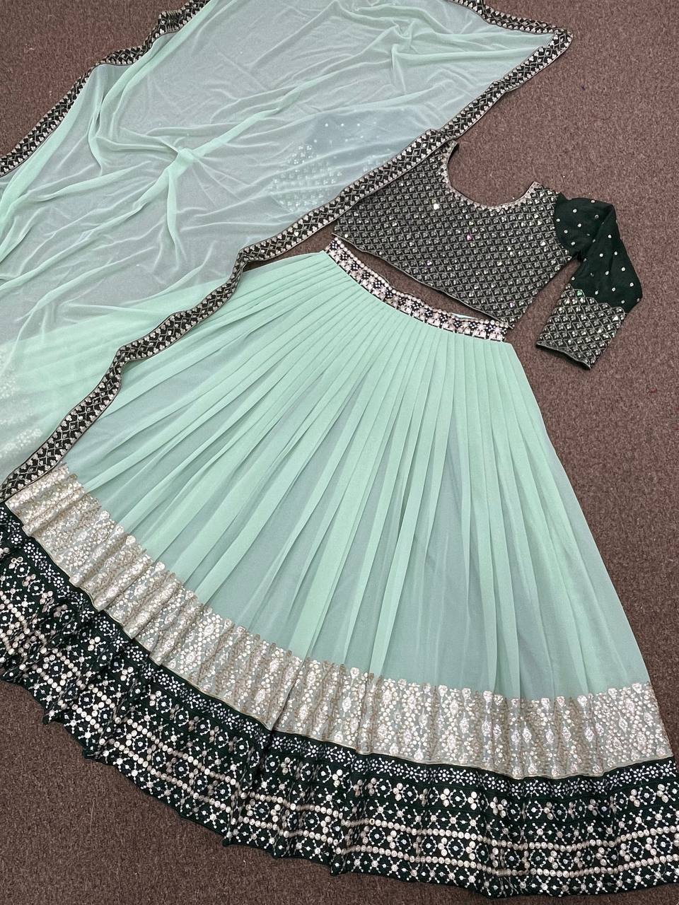 Aqua Lehenga Choli In Fox Georgette With Embroidery Work