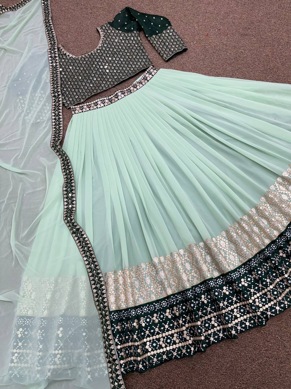 Aqua Lehenga Choli In Fox Georgette With Embroidery Work