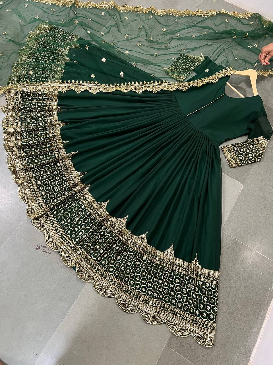 Green Anarkali Suit In Fox Georgette With Embroidery Work