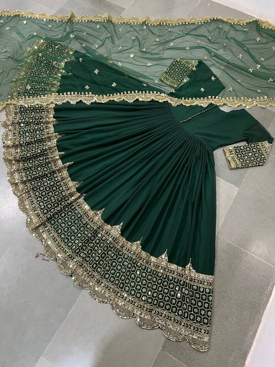 Green Anarkali Suit In Fox Georgette With Embroidery Work