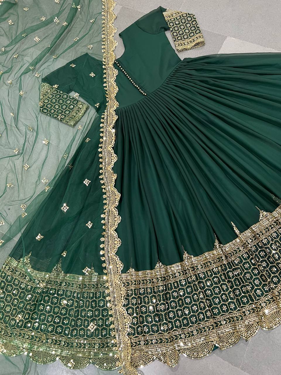 Green Anarkali Suit In Fox Georgette With Embroidery Work