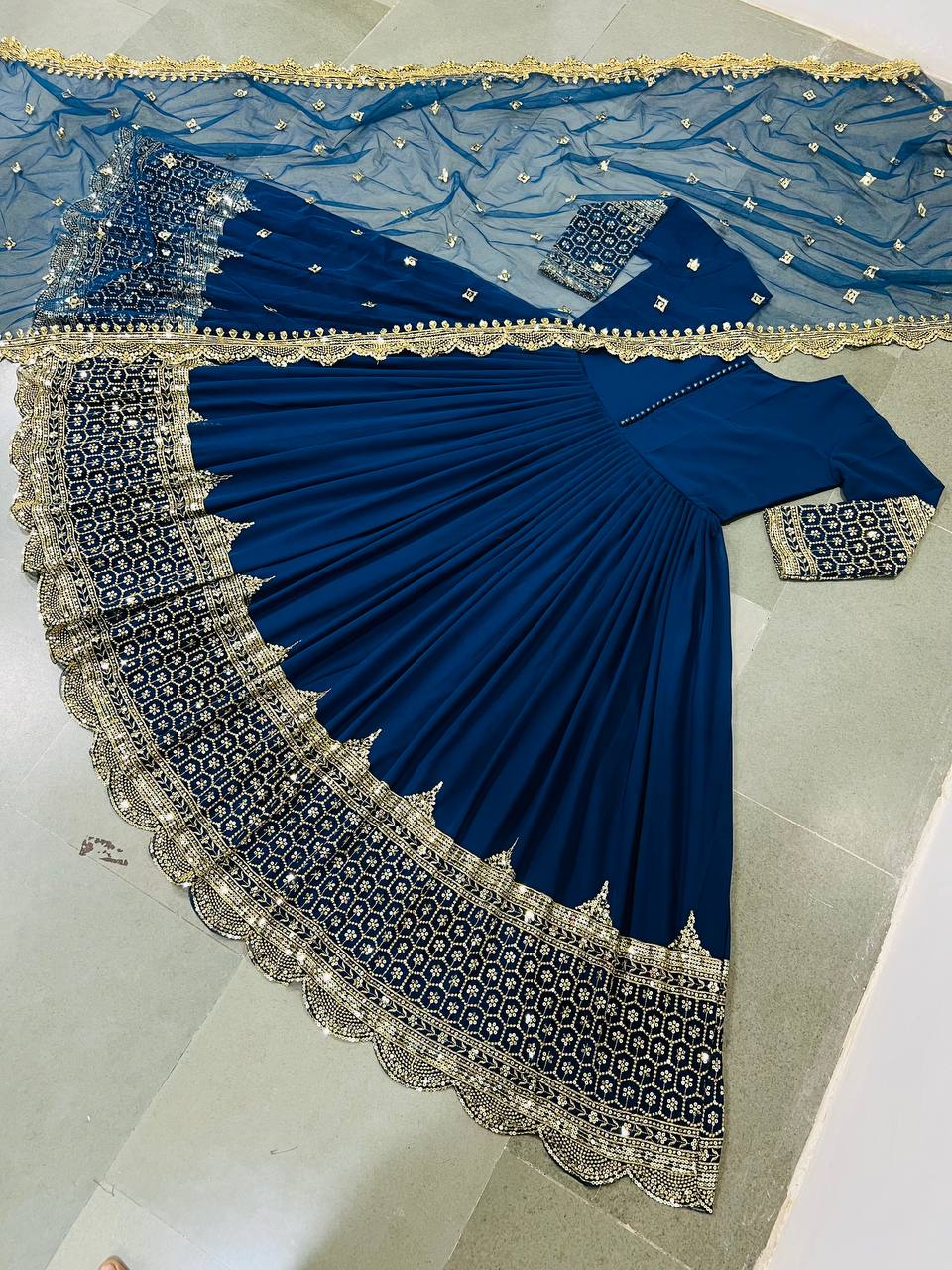 Blue Anarkali Suit In Fox Georgette With Embroidery Work