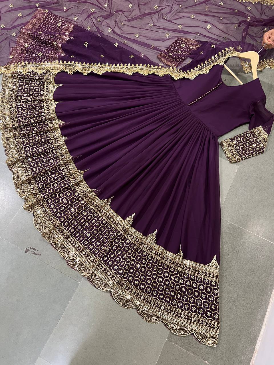 Purple Anarkali Suit In Fox Georgette With Embroidery Work