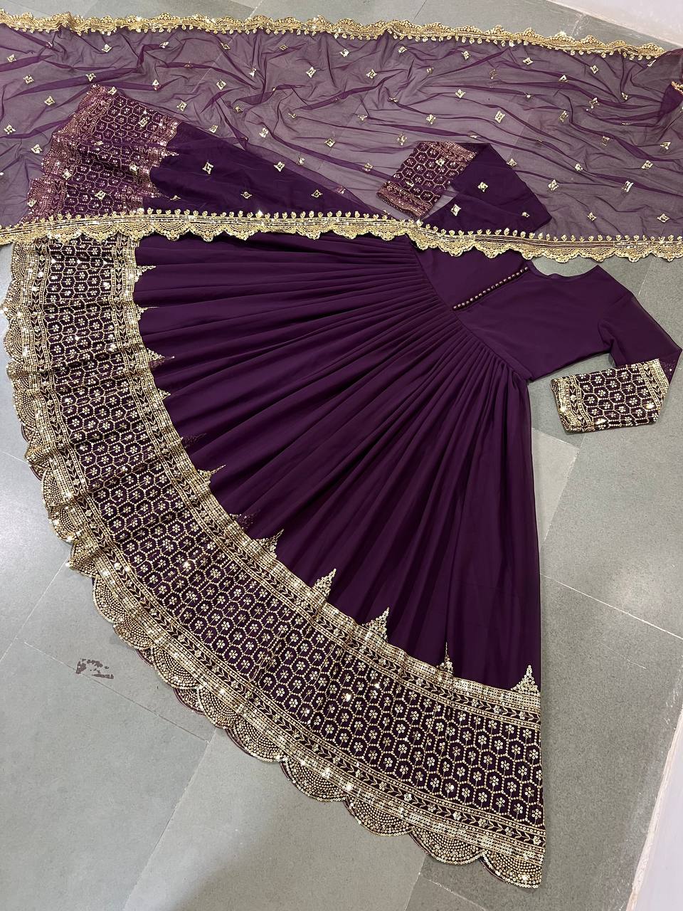 Purple Anarkali Suit In Fox Georgette With Embroidery Work