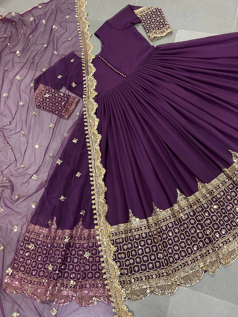 Purple Anarkali Suit In Fox Georgette With Embroidery Work