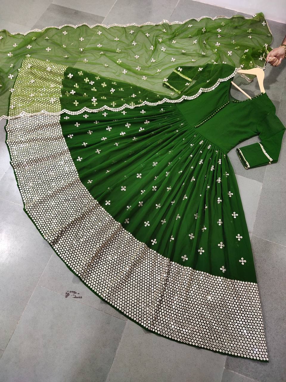 Green Anarkali Suit In Fox Georgette With Embroidery Work