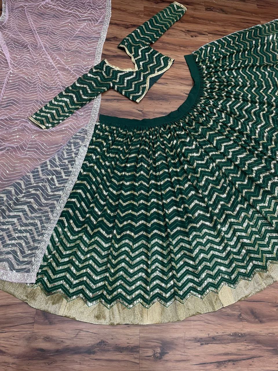 Green Lehenga Choli In Georgette Silk With Embroidery Work