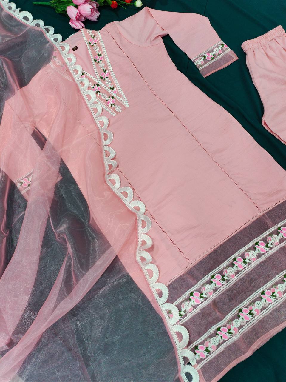 Pink Salwar Suit In Maska Cotton Silk With Embroidery Work