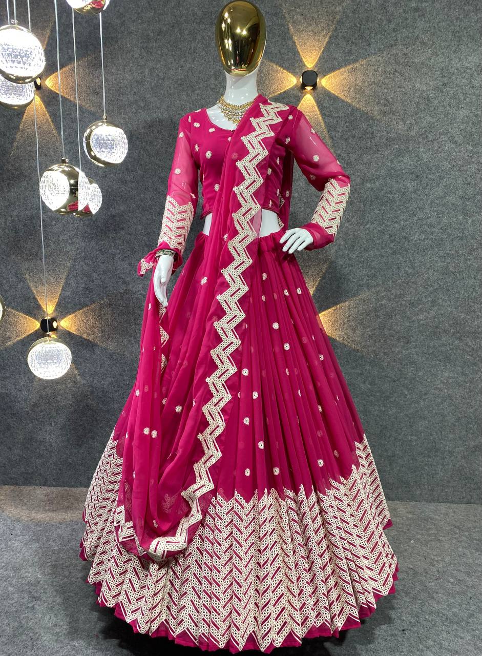 Rani Pink Lehenga Choli In Fox Georgette With Embroidery Work