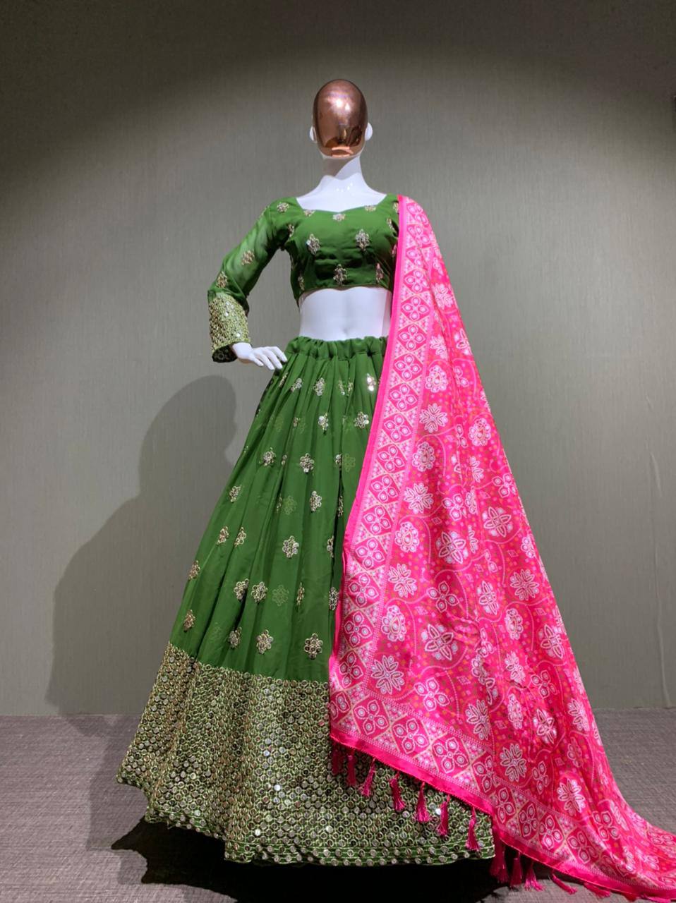 Green Lehenga Choli In Georgette Silk With Embroidery Work