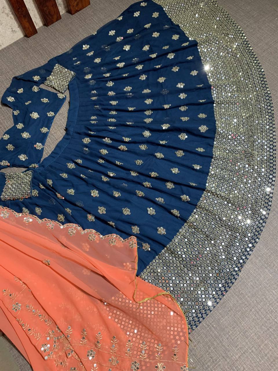 Rama Lehenga Choli In Georgette Silk With Embroidery Work