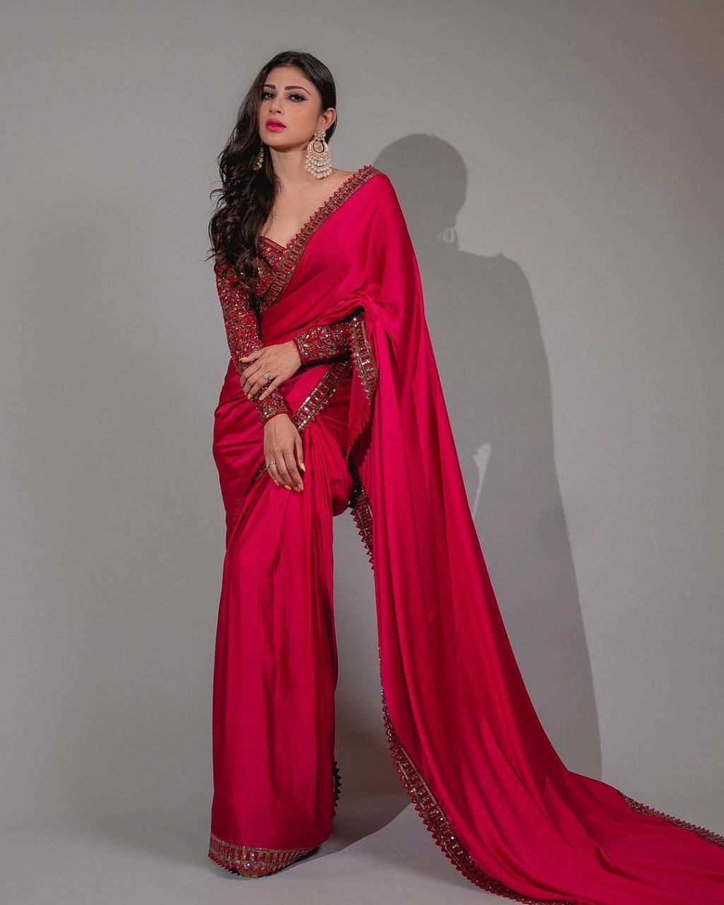 Red Saree In Rangoli Silk With Embroidery Work