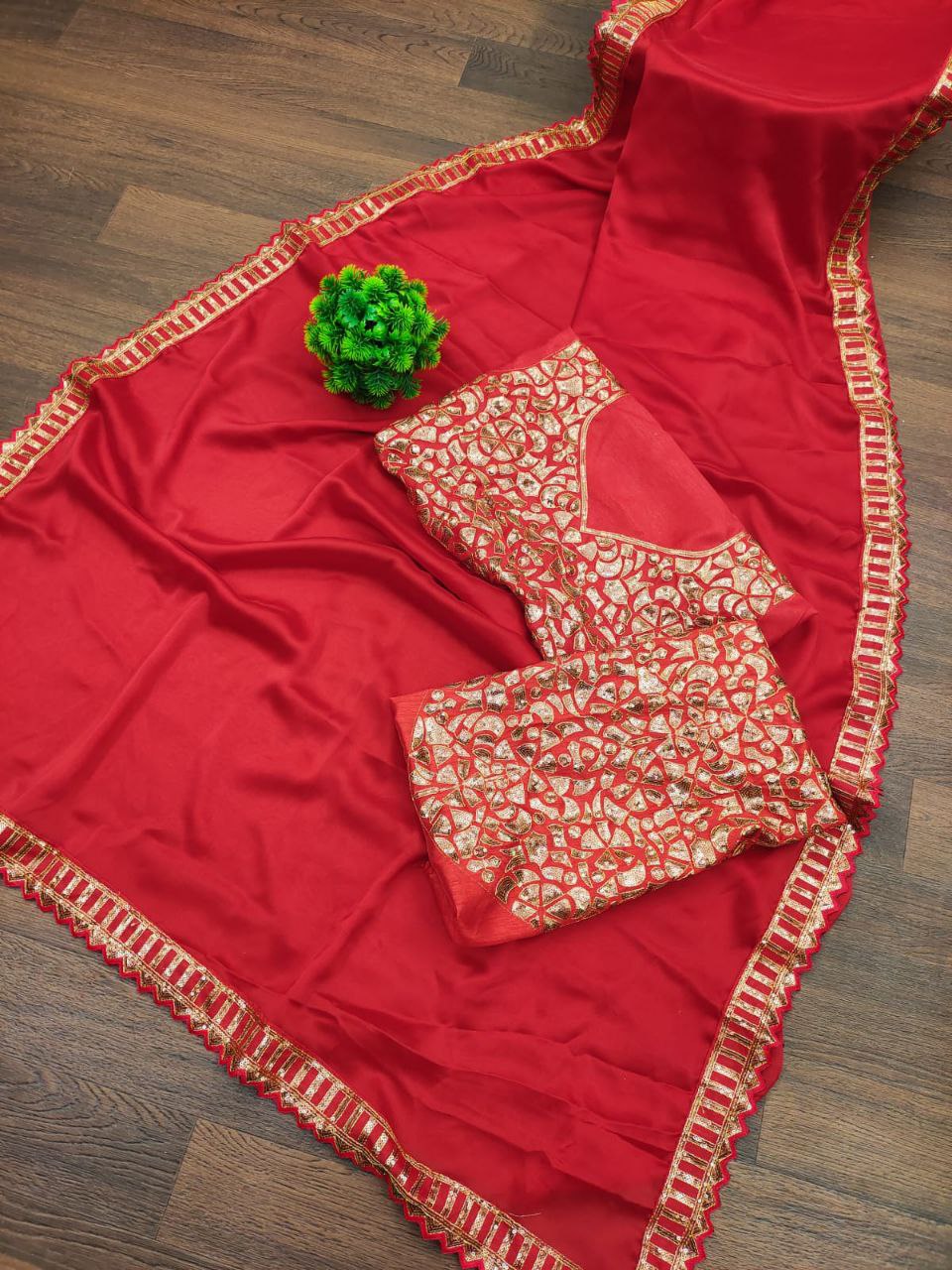 Red Saree In Rangoli Silk With Embroidery Work