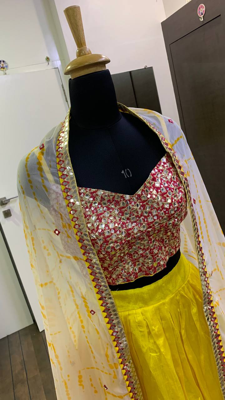 Yellow Lehenga Choli In Kasturi Silk With Koti