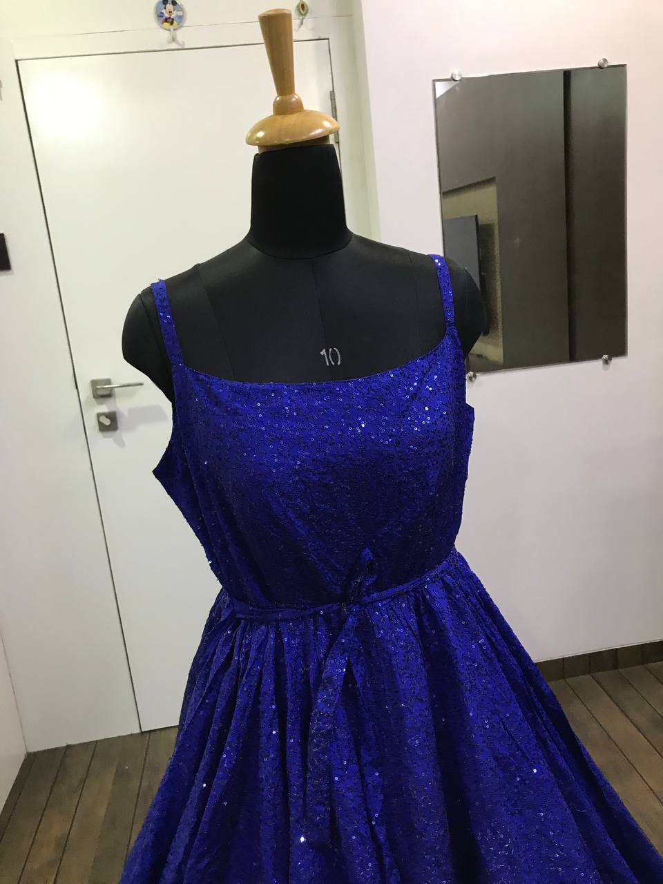 Royal Blue Gown In Taffeta Silk With Sequence Work