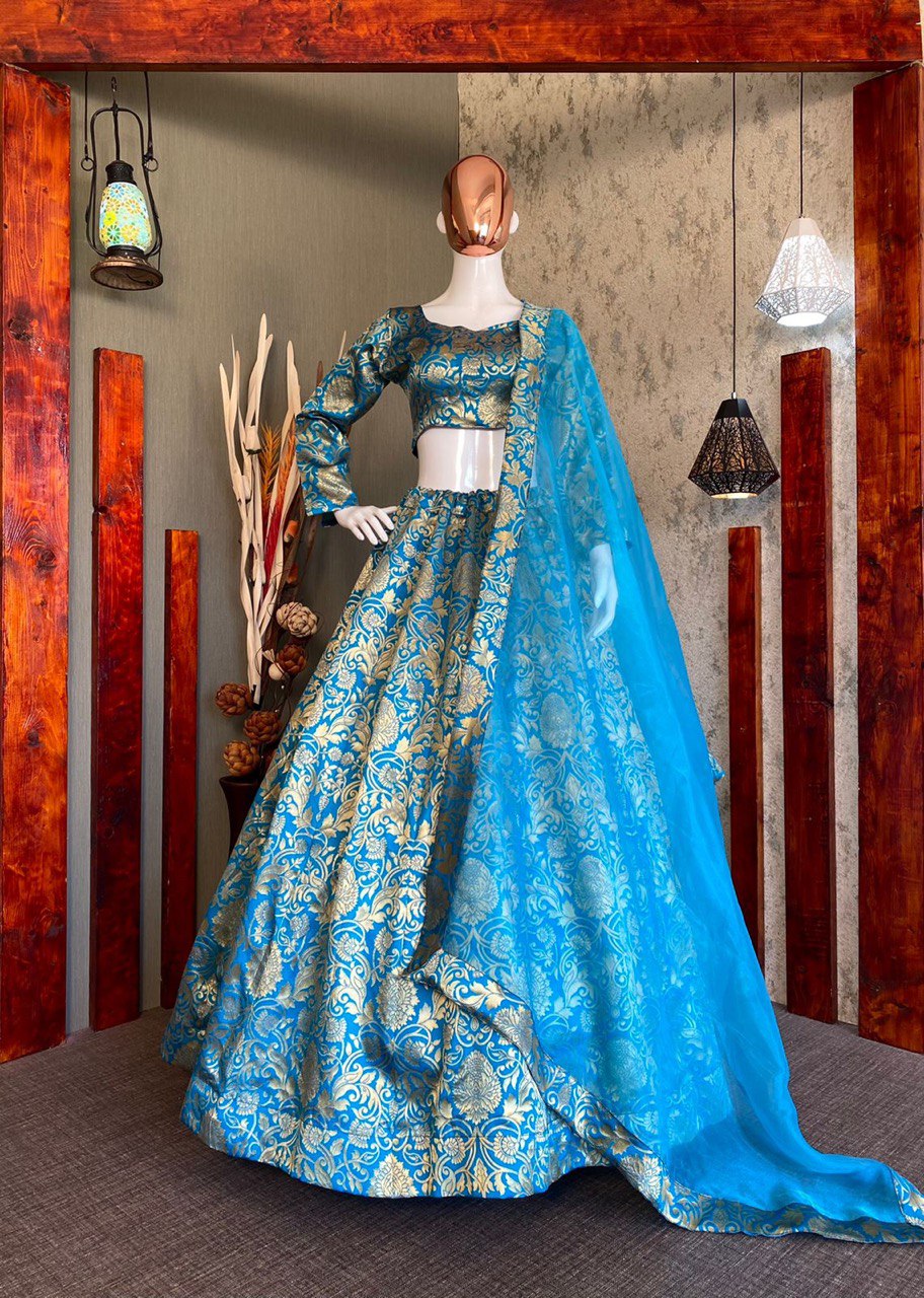 Blue Lehenga Choli In Banarasi Silk With Jacquard