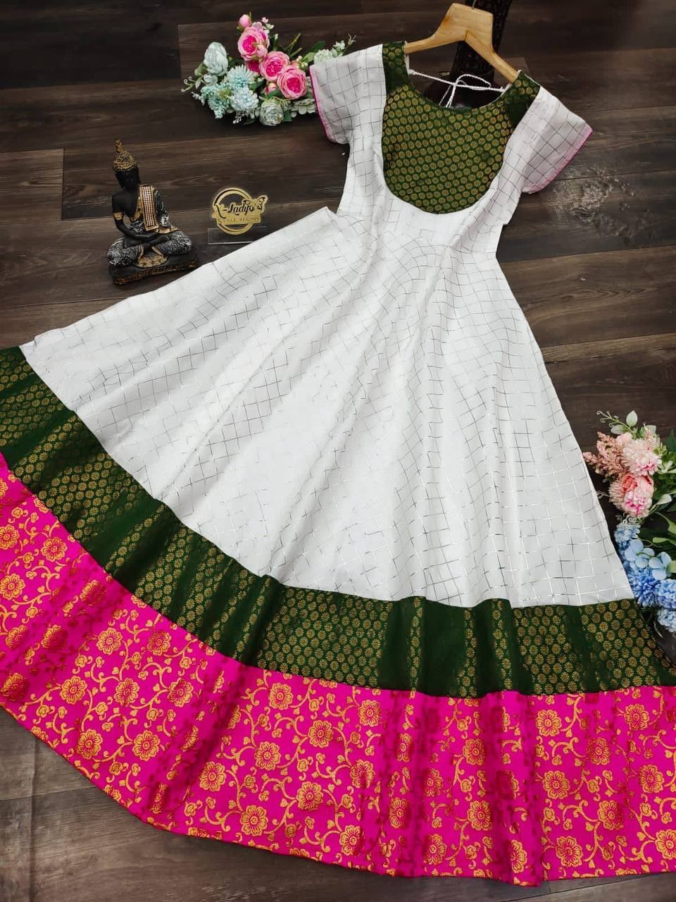 White Anarkali Suit In Georgette Silk With Jacquard