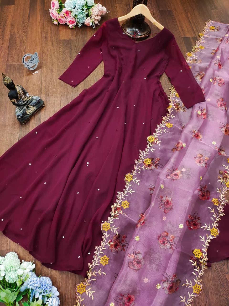 Wine Anarkali Suit In Fox Georgette