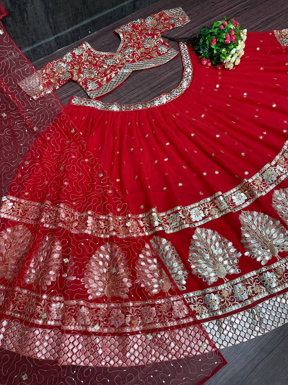 Red Lehenga Choli InFox Georgette Whit Embroidery Work