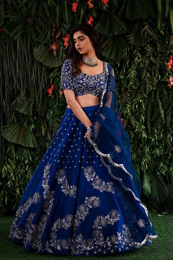 Blue Lehenga Choli In Satin With Embroidery Work