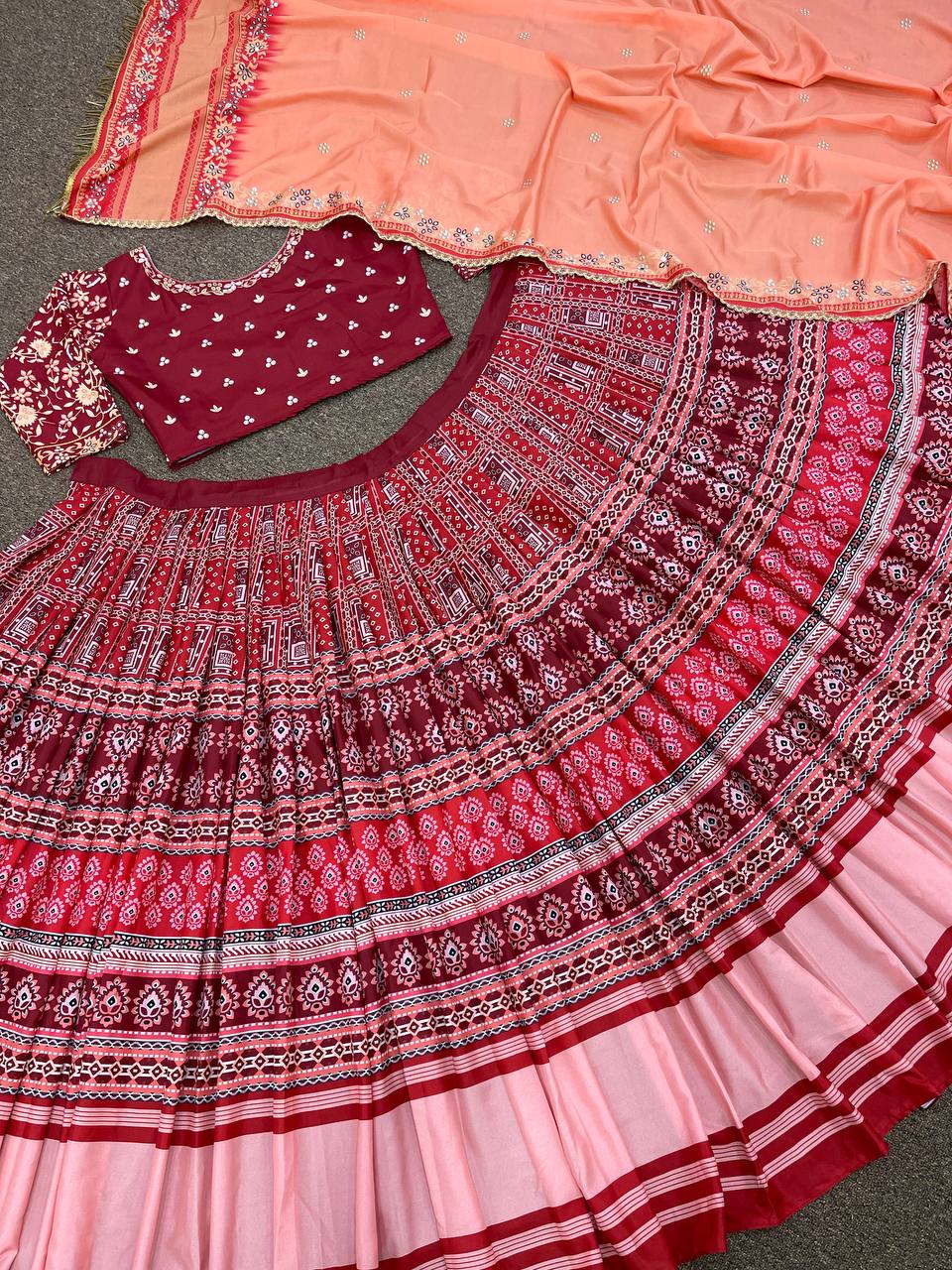 Multi Lehenga Choli In Butter Silk With Digital Print