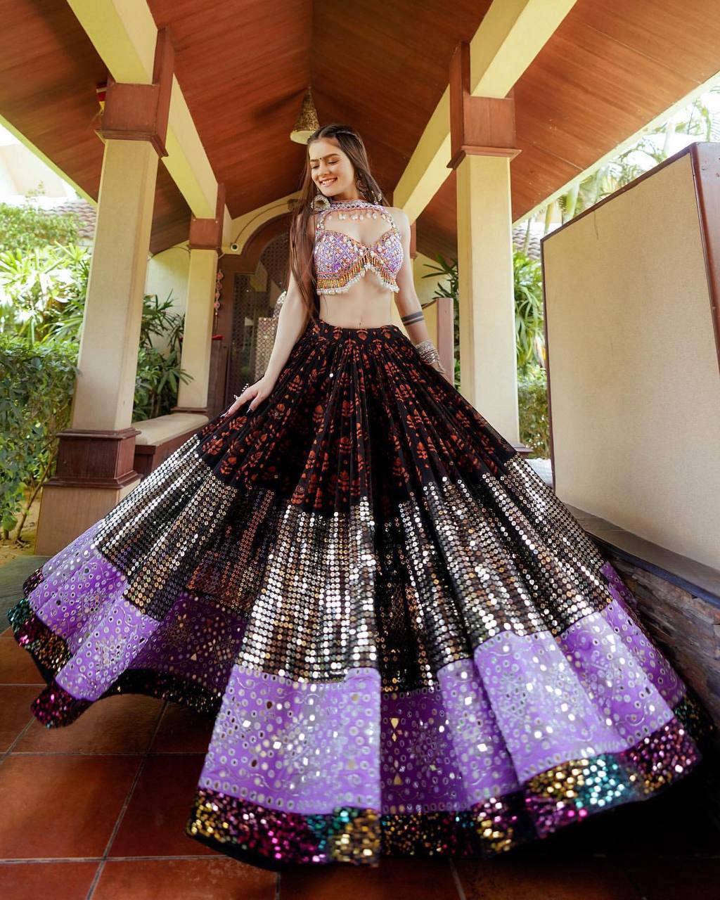 Black Lehenga Choli In Georgette Silk With 9 MM Sequence Work