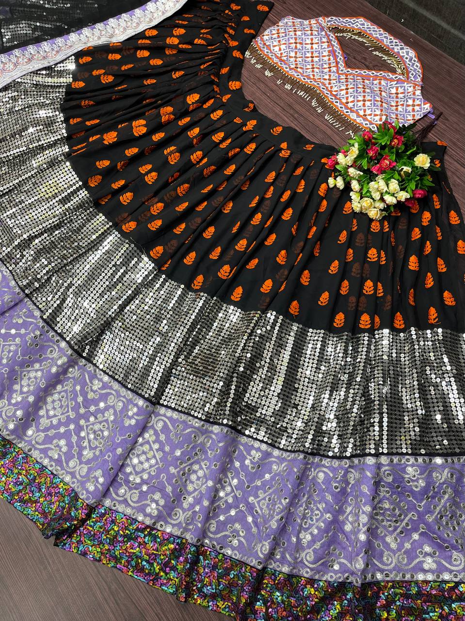 Black Lehenga Choli In Georgette Silk With 9 MM Sequence Work