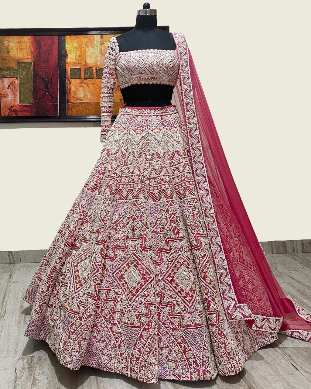 Gajari Lehenga Choli In Taffeta Silk With Cording Work