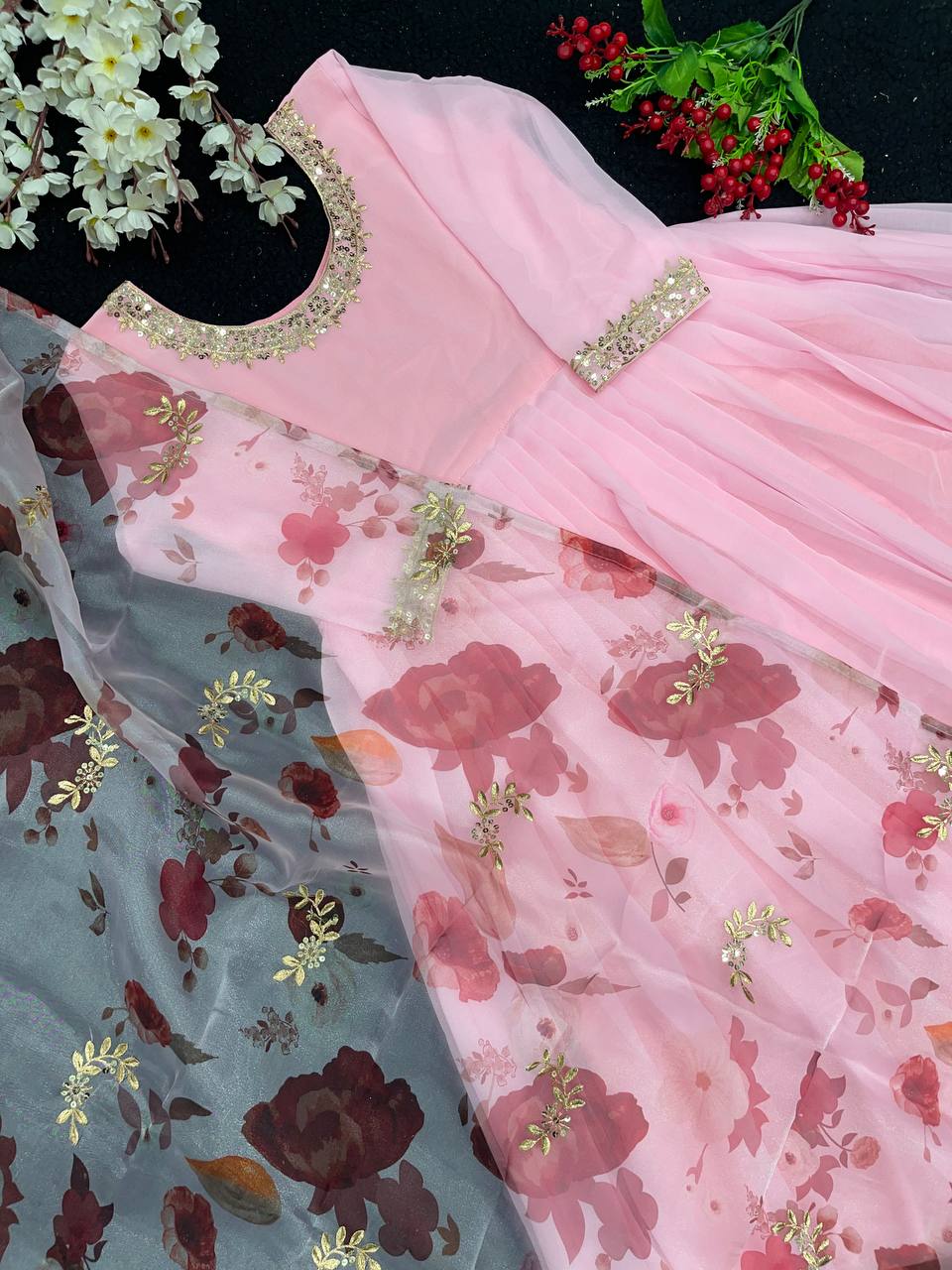 Pink Anarkali Suit In Georgette Silk With Embroidery Work