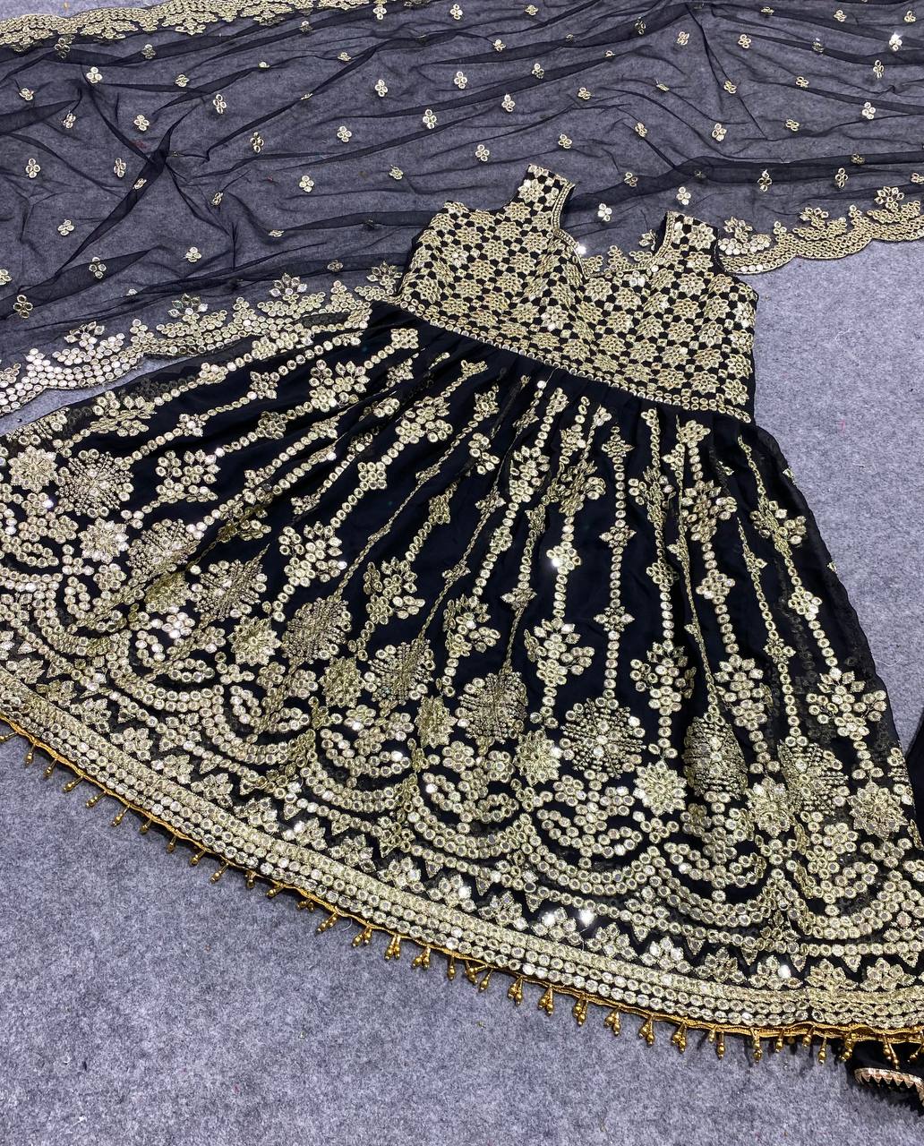 Black Sharara Suit In Fox Georgette With 9 MM Sequence Work