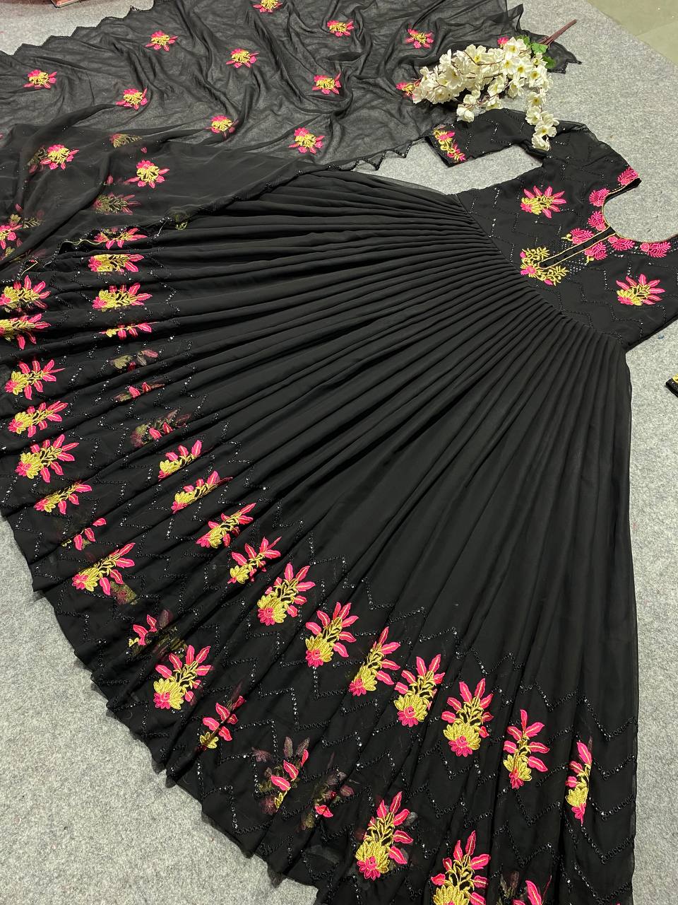 Black Anarkali Suit In Fox Georgette With 5 MM Sequence Work