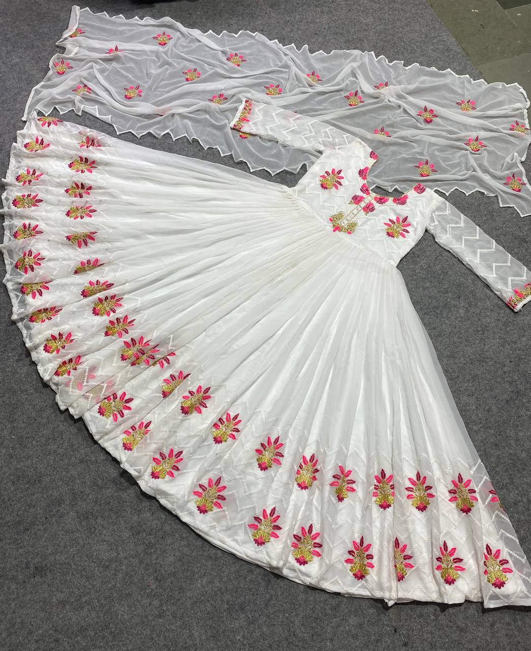 White Anarkali Suit In Fox Georgette With 5 MM Sequence Work