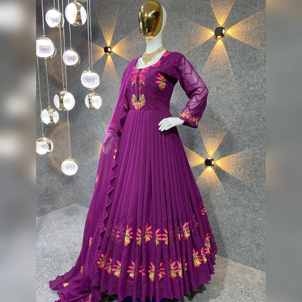 Purple Anarkali Suit In Fox Georgette With 5 MM Sequence Work