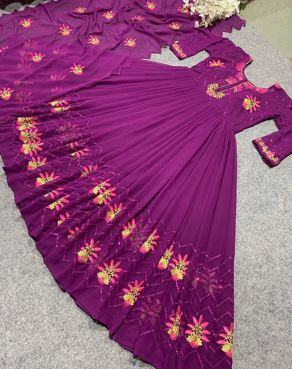 Purple Anarkali Suit In Fox Georgette With 5 MM Sequence Work