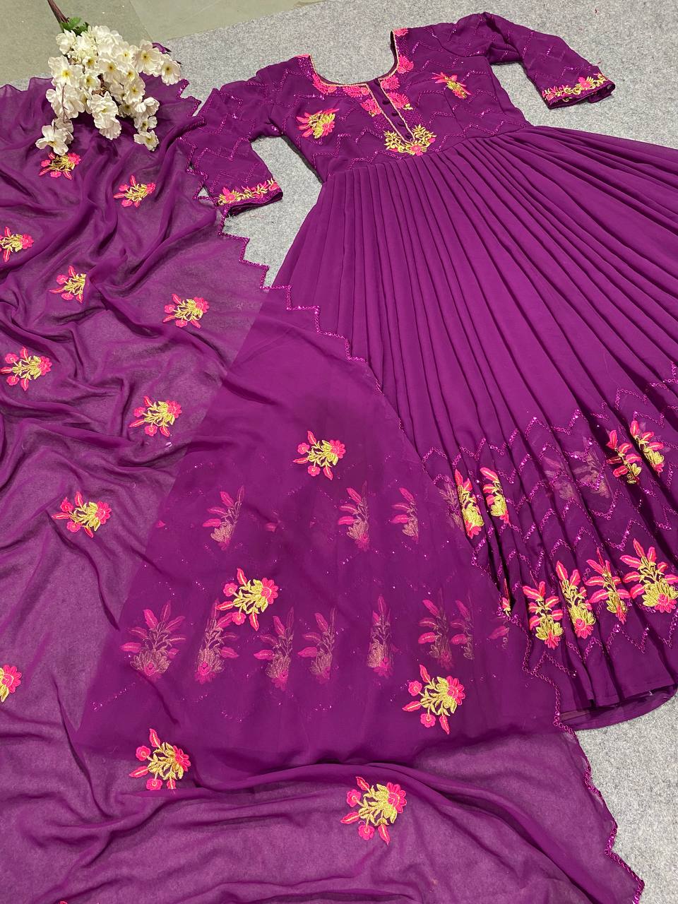 Purple Anarkali Suit In Fox Georgette With 5 MM Sequence Work