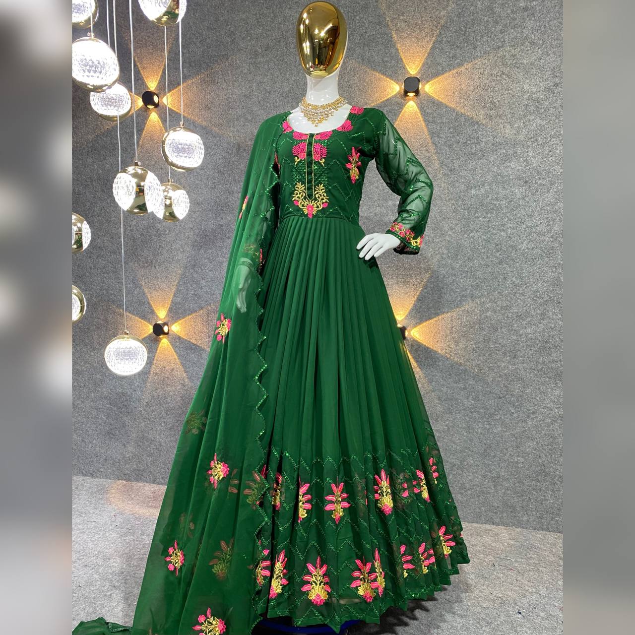 Green Anarkali Suit In Fox Georgette With 5 MM Sequence Work