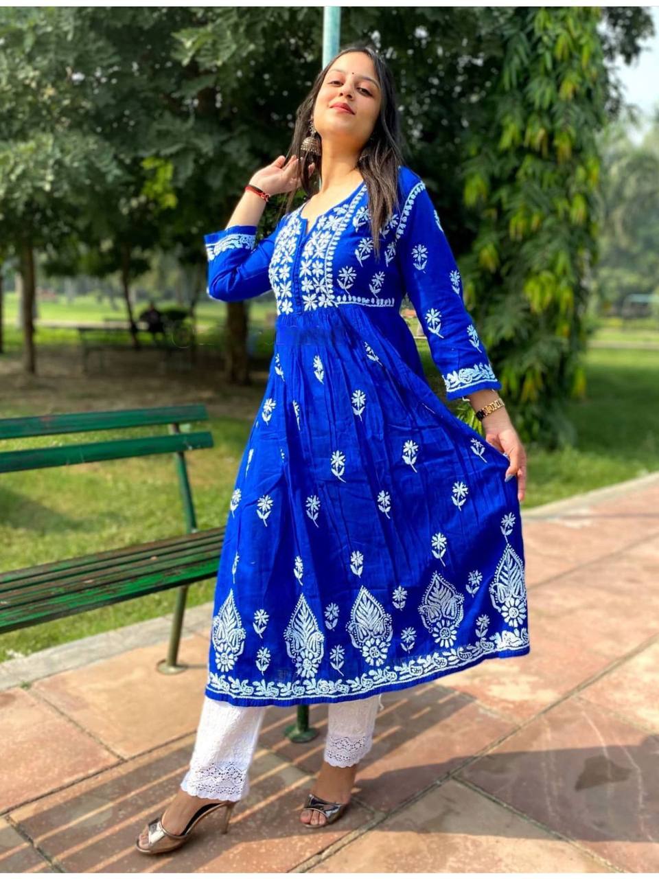 Blue Anarkali Suit In Ryon Cotton With Embroidery Work