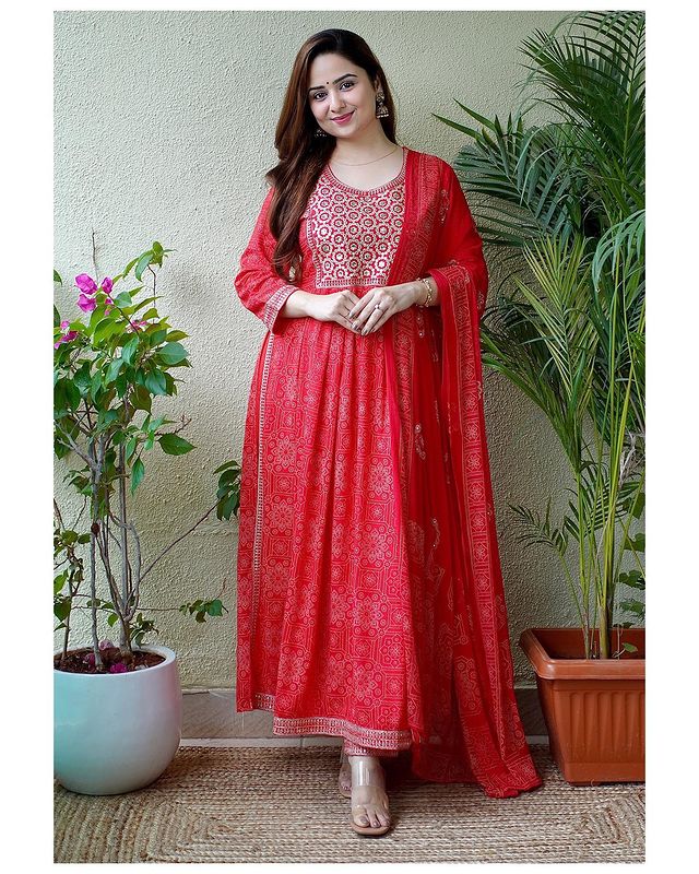 Red Anarkali Suit In 60 GM Georgette With Digital Print