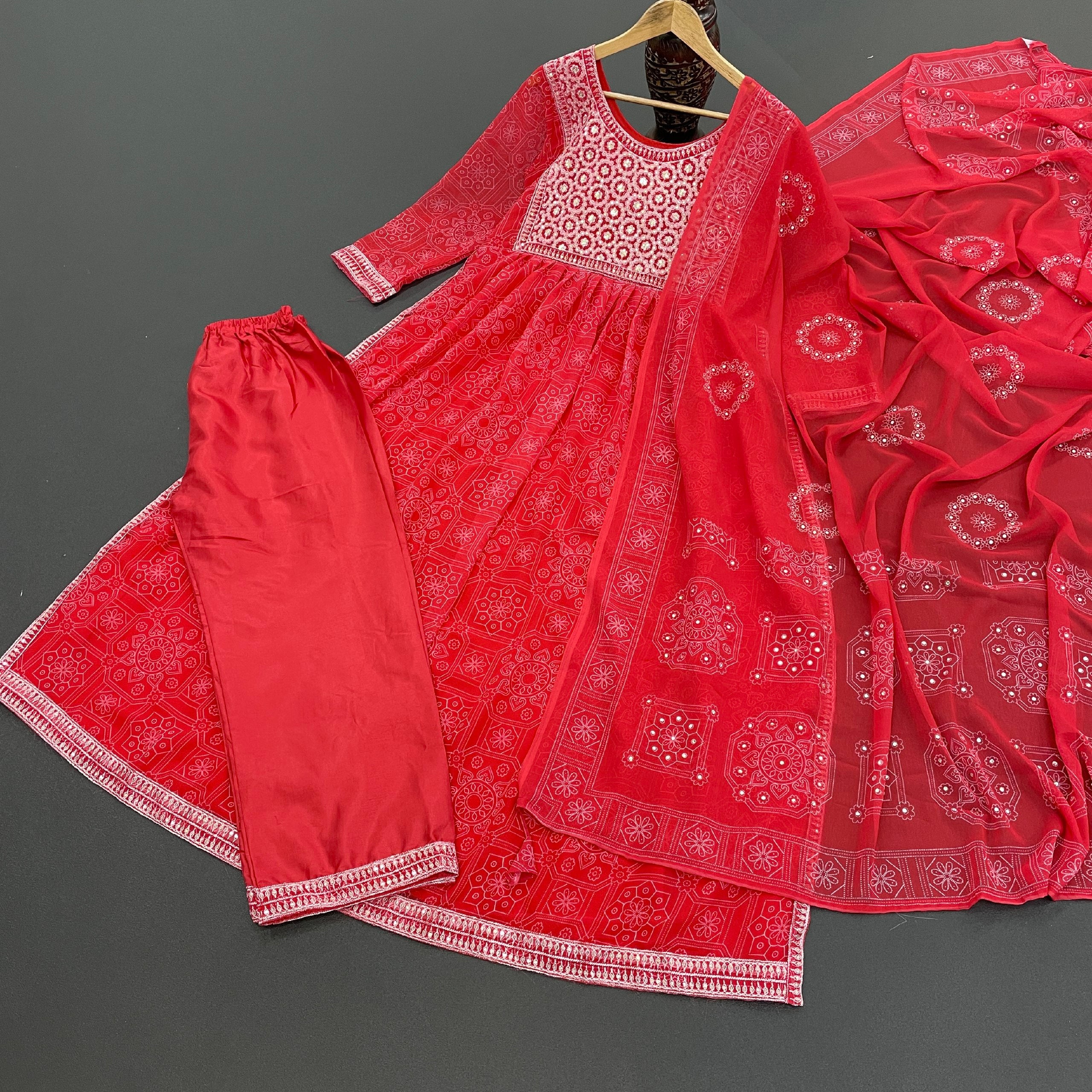 Red Anarkali Suit In 60 GM Georgette With Digital Print