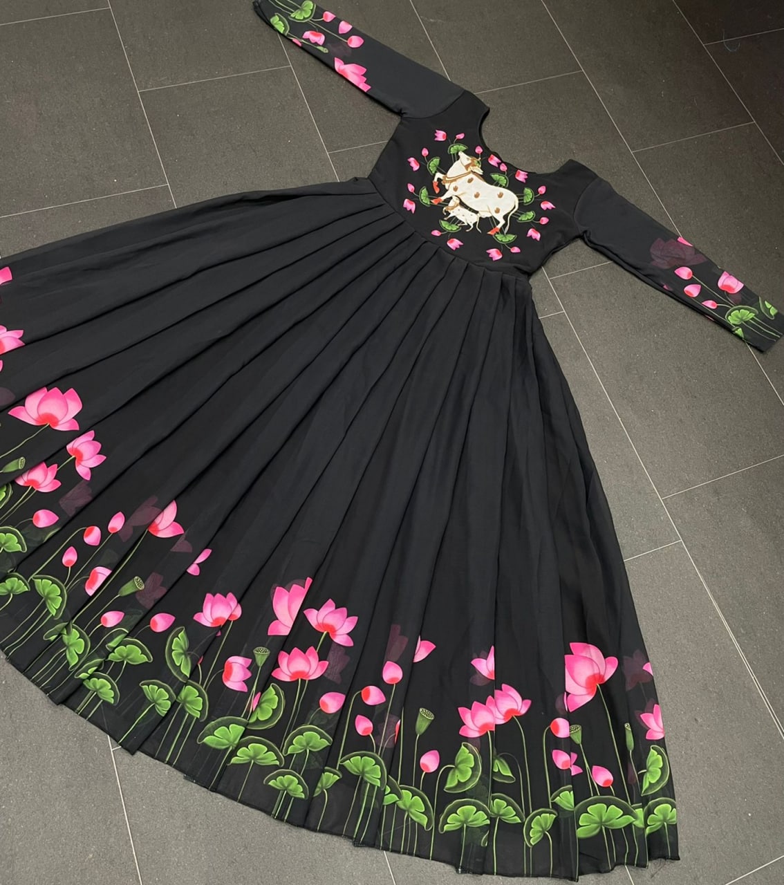 Black Anarkali Suit In Georgette Silk With Digital Print