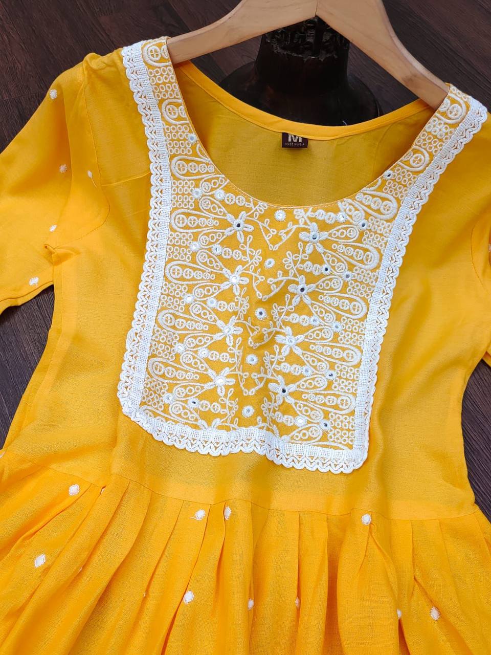 Yellow Top In Ryon Cotton With Embroidery Work