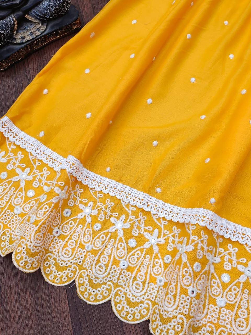 Yellow Top In Ryon Cotton With Embroidery Work